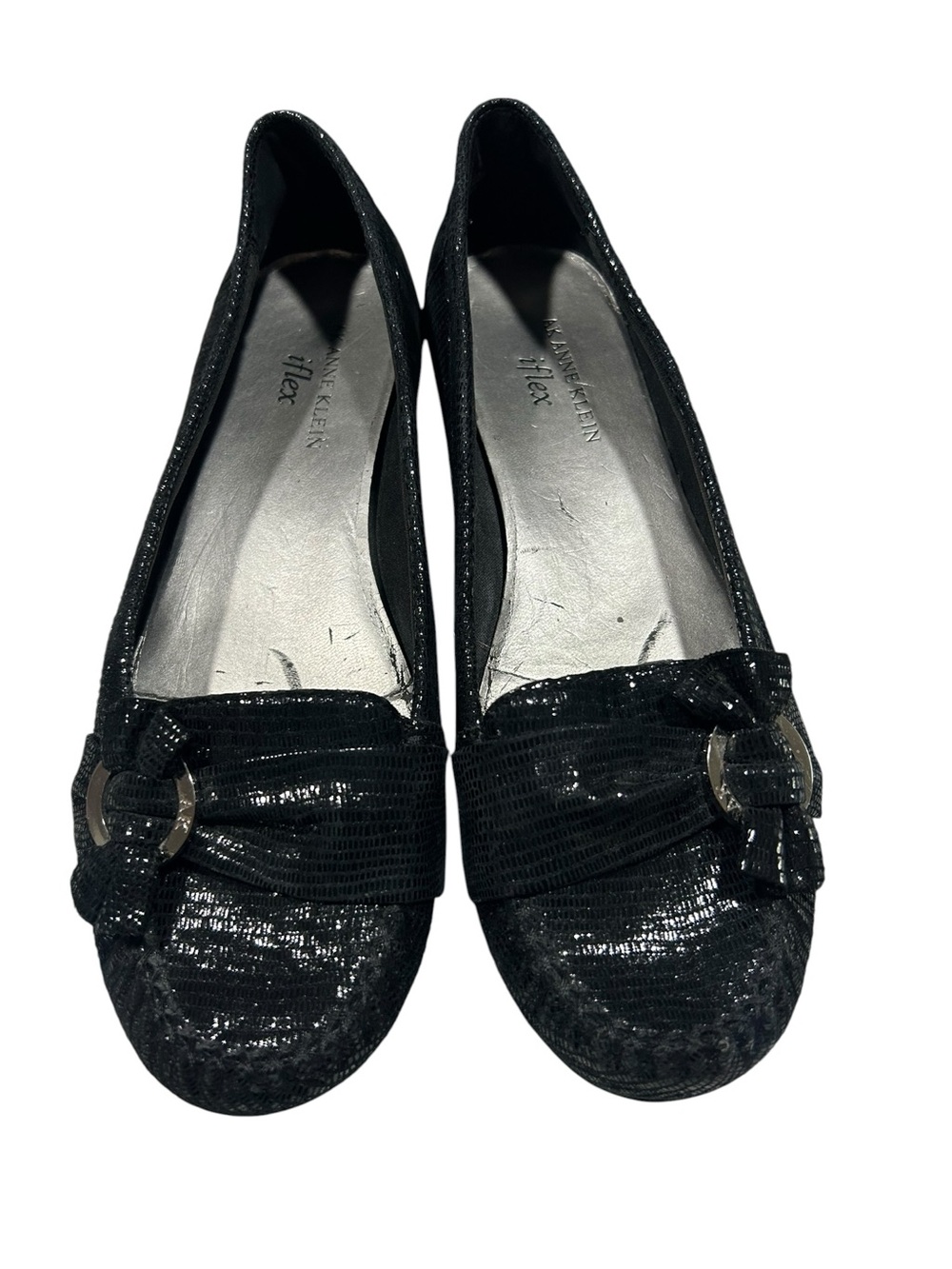 Anne Klein Black flex Kelsie Textured Ballet Flats with Decorative Buckle